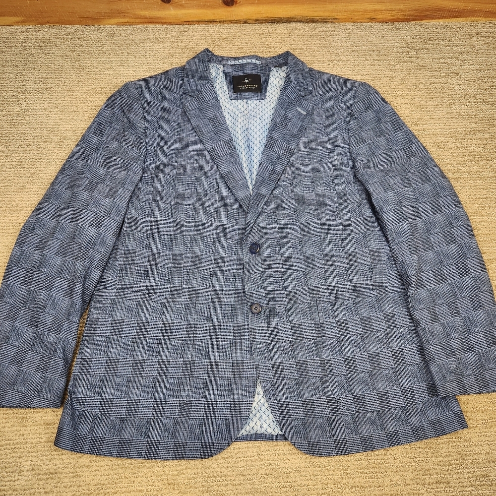 Tailorbyrd Sportcoat Blazer Blue Plaid Mens 46R Windowpane Performance Tech Golf